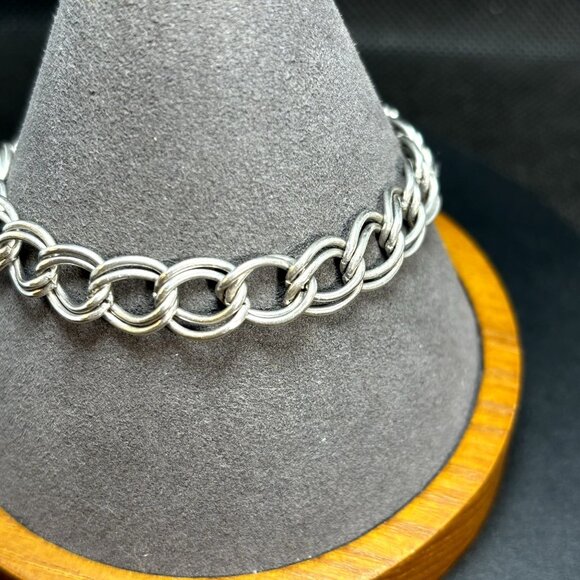 VTG Sterling Silver 925 Large Double Link Charm Bracelet Size 7.25'' Length - Picture 3 of 9